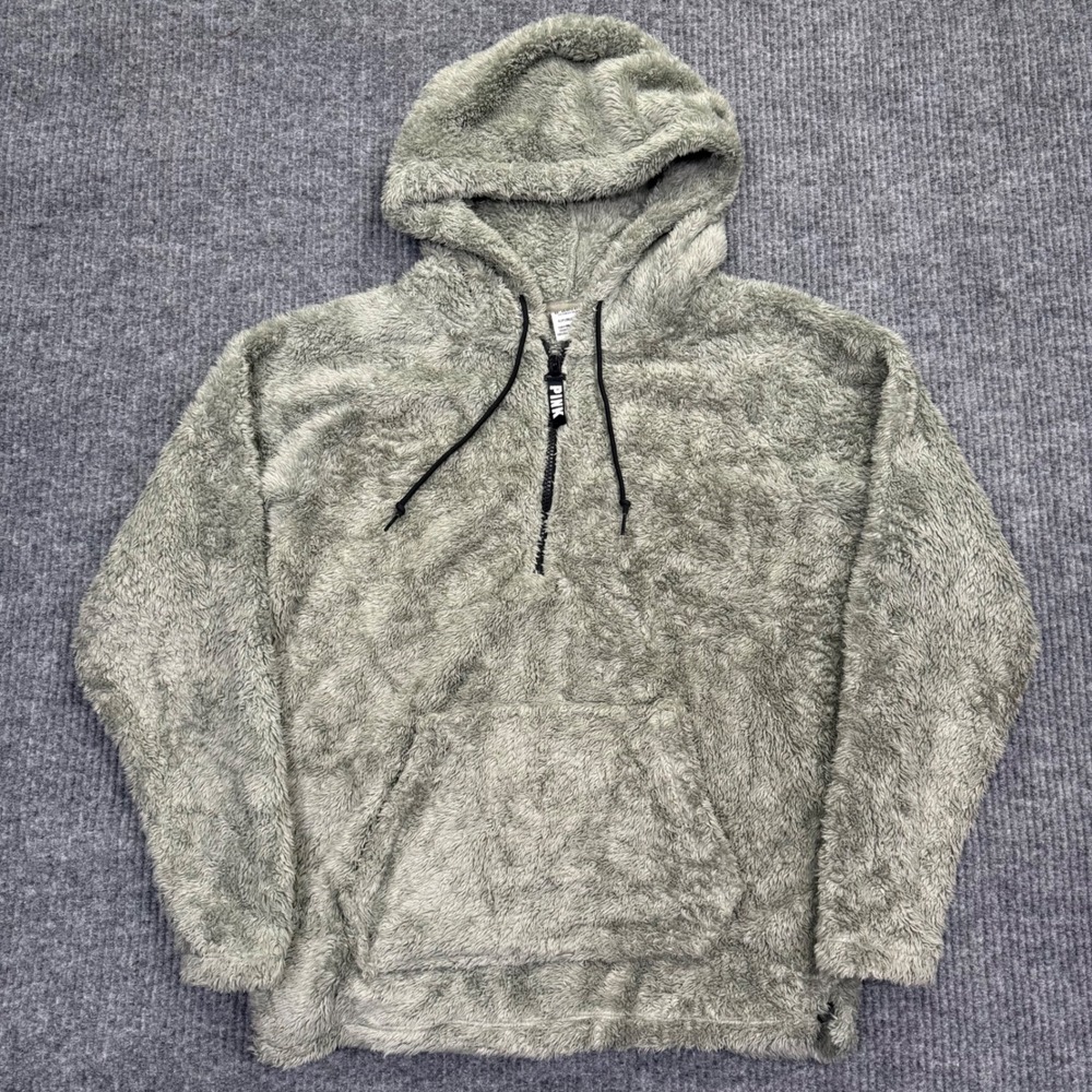 Victoria's Secret PINK Sage Green Teddy Sherpa Full Zip Hoodie Small